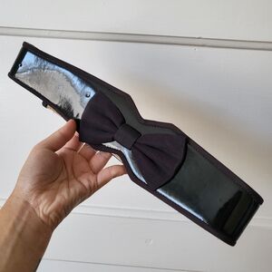 Vintage Statement Belt Womens Ginnie Johansen Waist Bow Patent Dark Purple Black